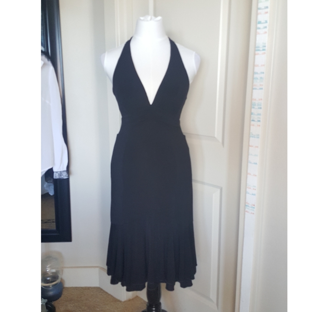 Bebe Black Twisted Back Halter Dress